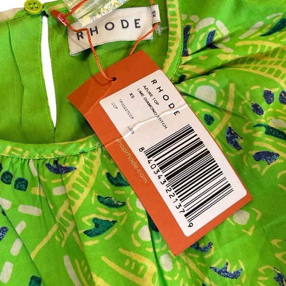NWT RHODE Azure Top & Willow Skirt in Lime Diamond Stitch Puff Sleeve Paisley - Picture 10 of 15